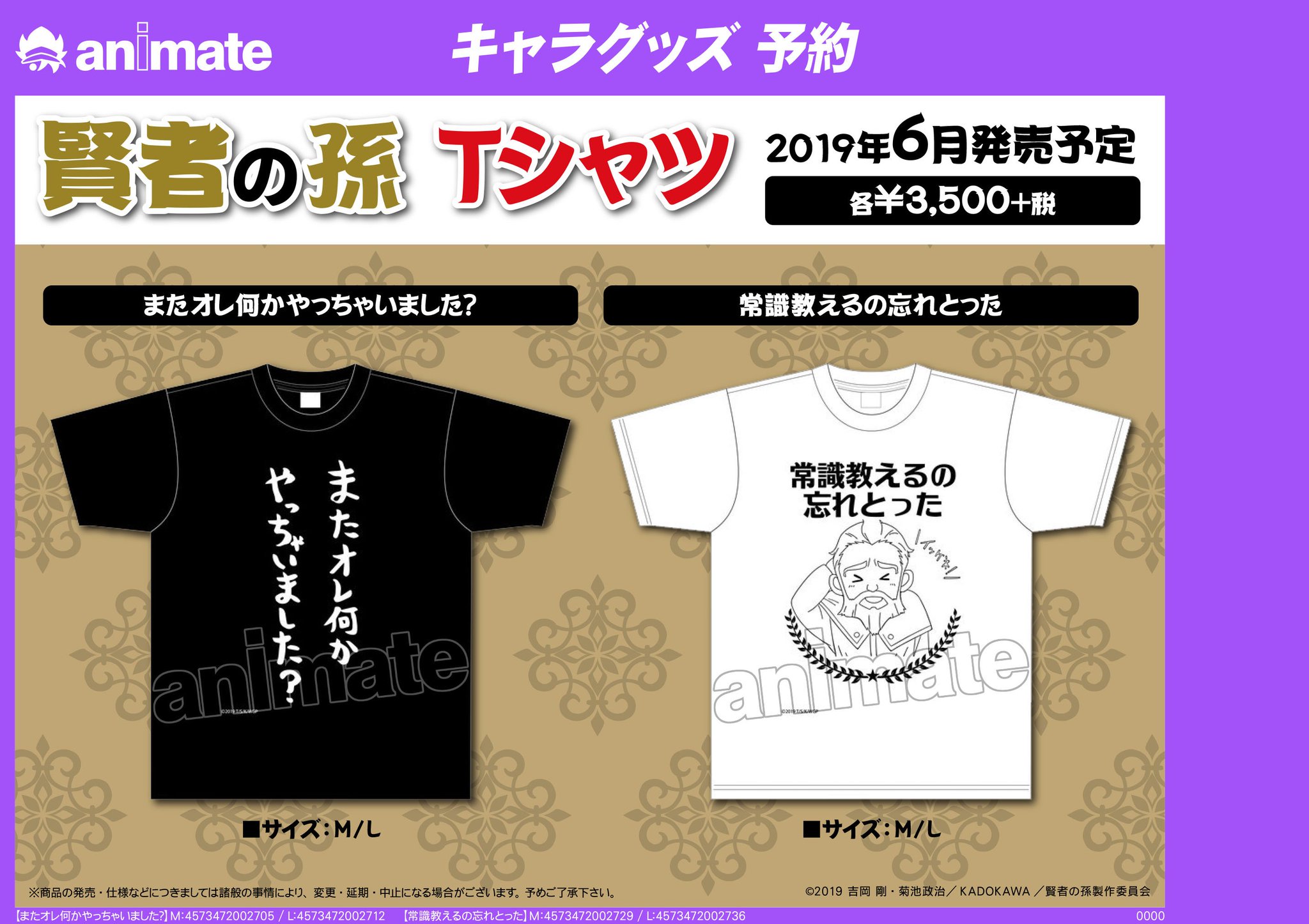 株式会社アニメイト 6月発売予定 賢者の孫 Tシャツ またオレ何かやっちゃいました 常識教えるの忘れとった が予約受付中 主人公シンと 賢者マーリンの名台詞をデザインしたtシャツが登場しました 賢者の孫 受付状況は各店にお問い合わせ