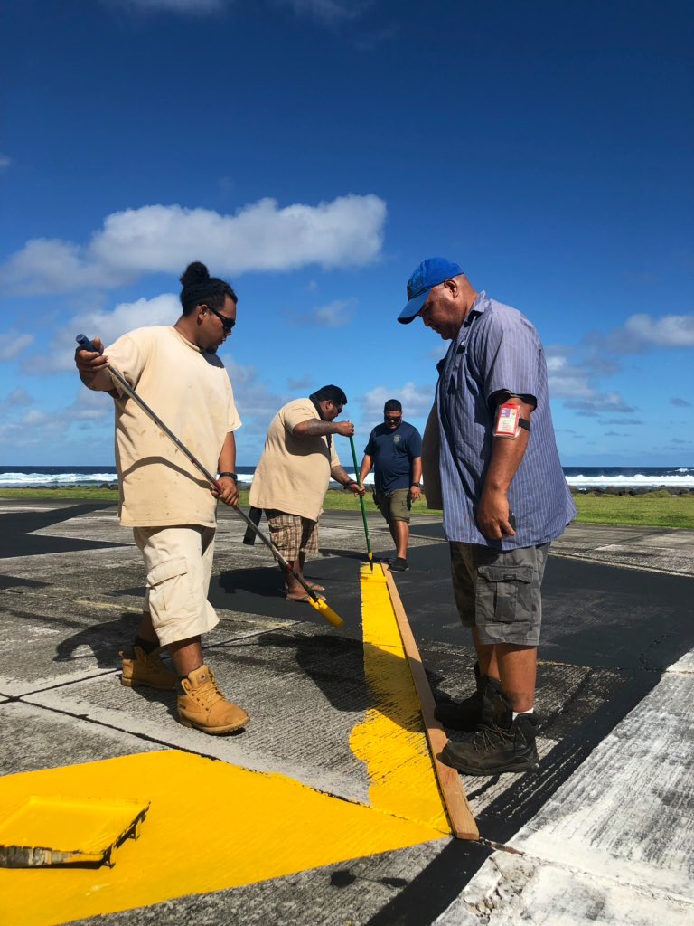ladypalamo's tweet photo. Our flight got cancelled today, meaning an extra day in Ofu. So I got the boys together to do some painting on the runway 😂 Great day for it and we were all smiles by the end of it! Lol
#Ofu #Manua #MySamoa #IslandEngineer #AirportEngineer https://t.co/pKSfhDkDSx
