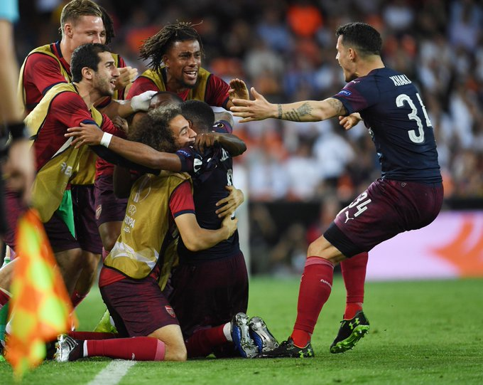 FlashScoreZA's tweet photo. Pierre-Emerick #Aubameyang fired #Arsenal into the #EuropaLeague final with a hat-trick that ended #Valencia's hopes of comeback last night.

@PetrCech's last game for Arsenal will be against Chelsea in the final.

Details: https://t.co/OyR7OWY6Nq

#ArsvsVal #ARSVAL https://t.co/dx3SQi1HjY