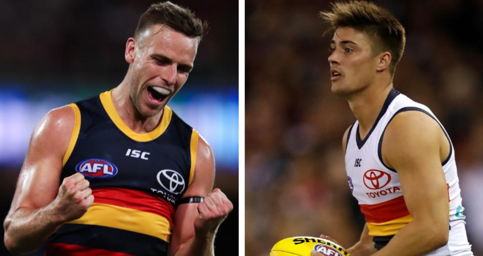 1629senSA's tweet image. Welcome aboard @Adelaide_FC duo @Brodiesmith33 &amp;amp; @RileytKnight | 👏sen.lu/2JcjosI | #AFL #weflyasone @KymboRoochSA