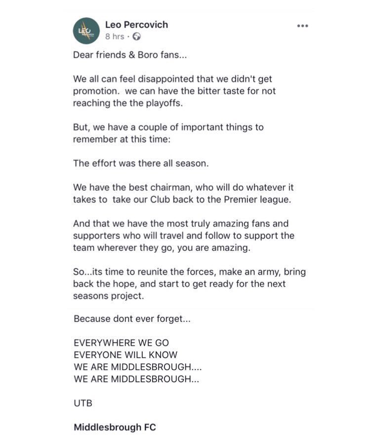 Leo message to the Boro fans