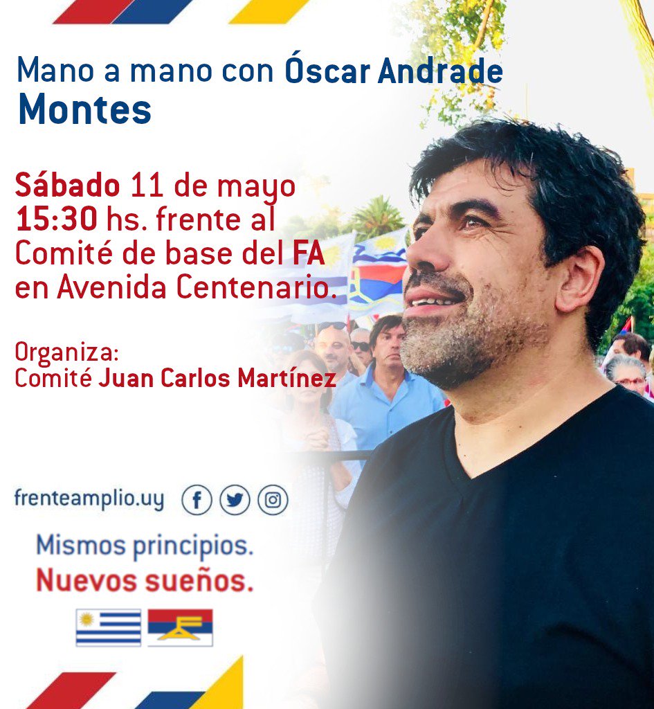 encuentro1808's tweet photo. 🗣️¡Corre la voz!  MANO a MANO con @Oandradelallana 

🗓️Sábado 11 de mayo 
⏲️Desde 15:30hs 
📍Montes 
📍Migues 

Recorriendo el país  👥👣
Construyendo el #4FA   🔴🔵⚪

#LaAlegríaSeráNuestra
#AndradePresidente  
#Andrade2019 https://t.co/OJ9ORd059S