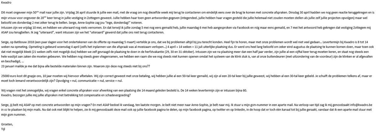 tdtroyer's tweet photo. Geen kwadro account op twitter, toch nog langs deze weg publiek. #kwadro #thinktwice #badreview https://t.co/Uiewmqts62
