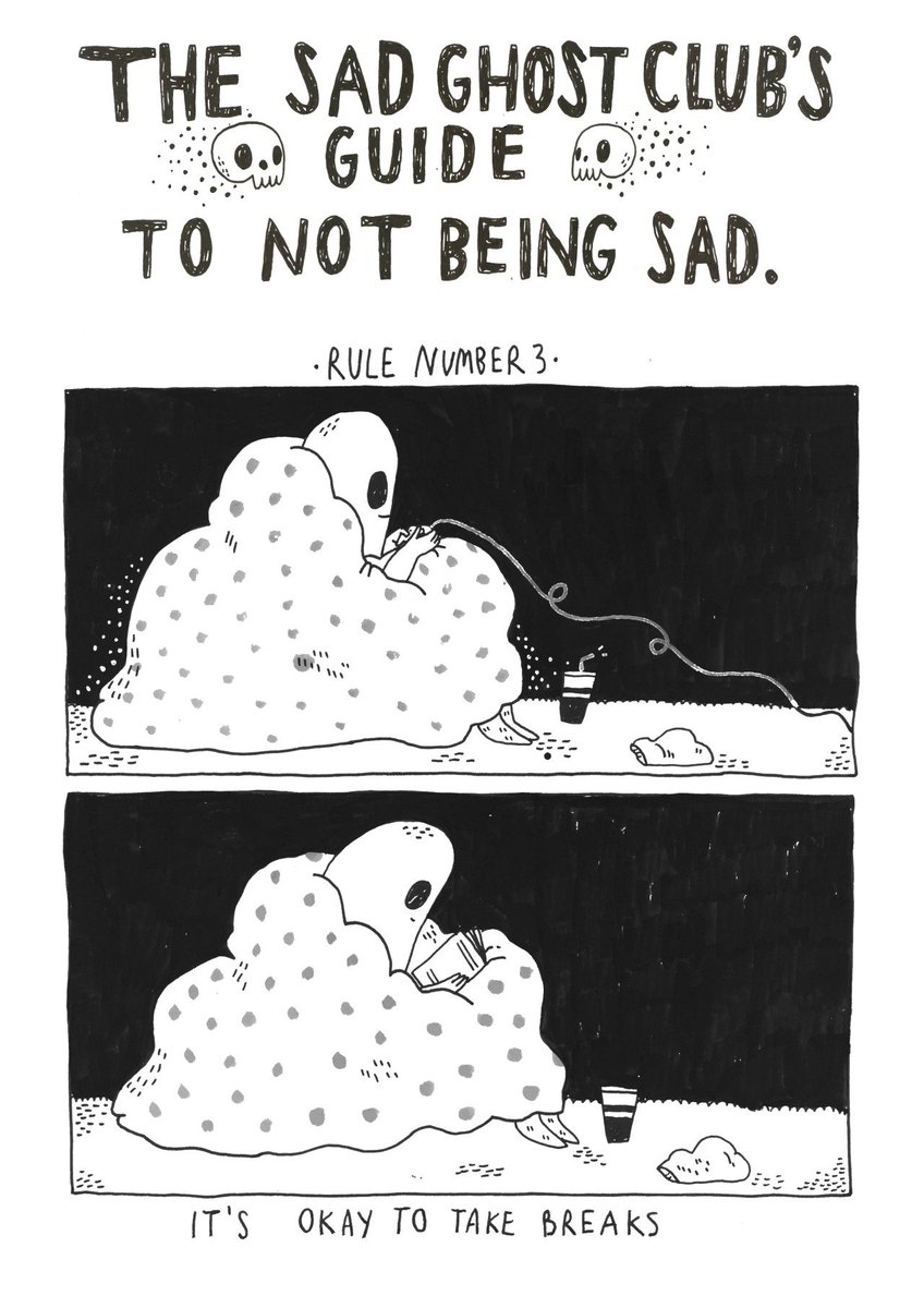 How do you ghosties like to unwind? Is it binging netflix with a mountain of snacks? Or playing video games until you fall asleep? Don't be hard on yourself for needing to take breaks.
This is from our Guide To Not Being Sad which you can grab here - https://t.co/mkbwOfdVAN