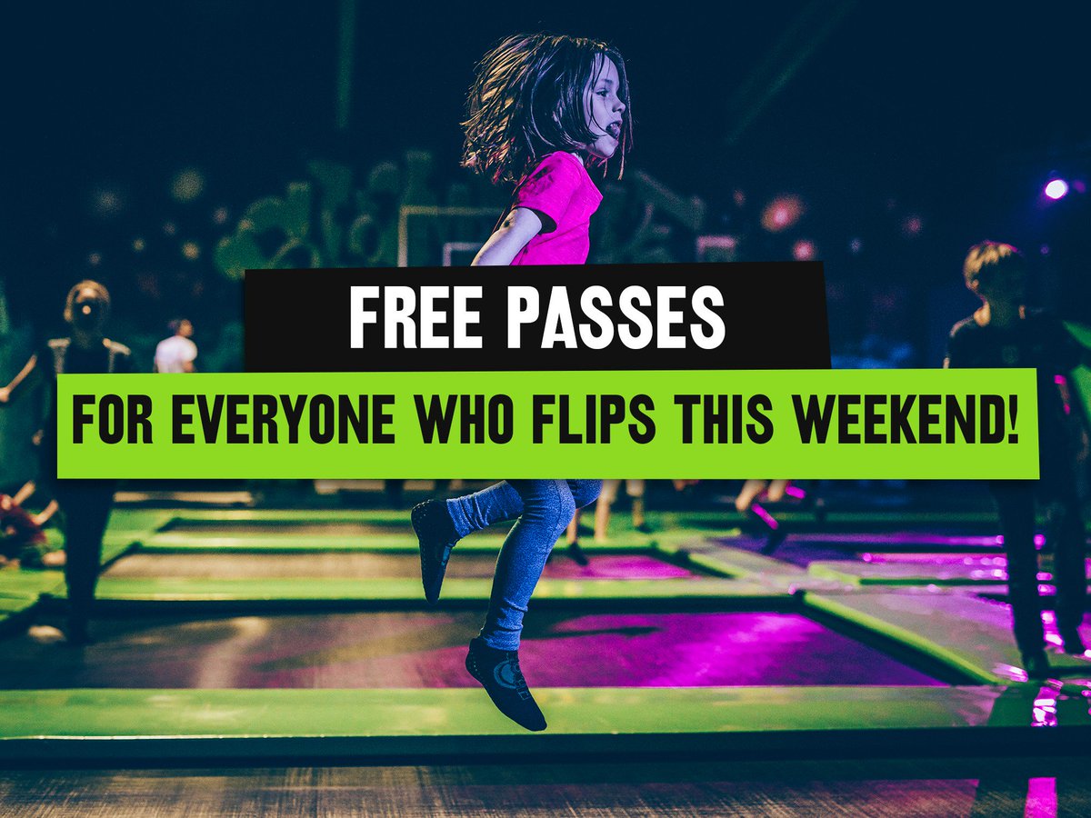 FREE PASSES FOR EVERYONE WHO FLIPS THIS WEEKEND! 🆓

It's our birthday so we are feeling VERY generous! Everyone who flips with us this weekend will get a FREE pass to return! 

Now, that's an awesome birthday gift! 🎁

Ts&amp;Cs Apply