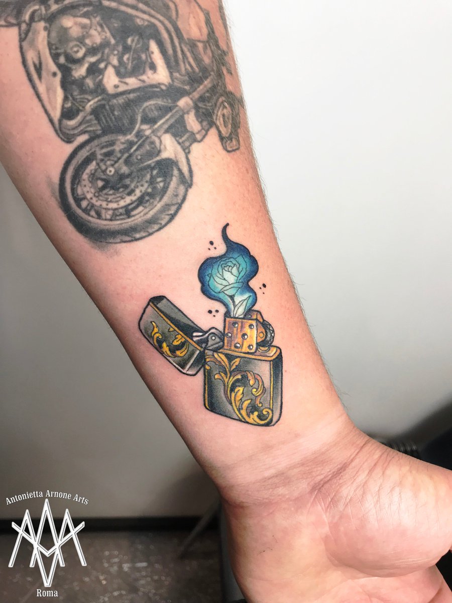 cigarette lighter tattoo zippo #light #rose #antoniettaarnonearts #romatattoo #tattooroma #baroque # tattoo #tattoos #italiatattoo #tattooitalia #lighter #flame #fire # cigarettes #tattooart #tattooartist #colored #neotrad #neotraditional  #neotradtattoo #neotraditionaltattoo