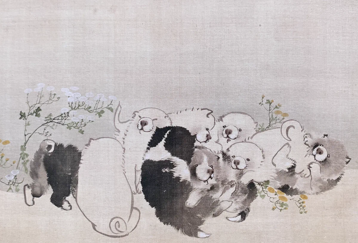 不詳/作者不詳/仔犬図/子犬図/干支図/布袋屋掛軸HJ-10 D6M5G3BU0AEVepv?format=webp&