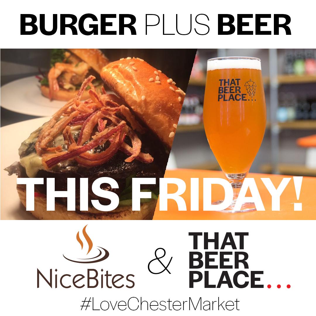 ThatBeerPlaceHQ's tweet photo. The good guys at @nicebitesuk down in @ChesterMarketCH have some awesome burgers lined up for our Burger & Beer deal from 6pm tonight.
#LoveChesterMarket #CollabChester https://t.co/82MIhtCJ4j