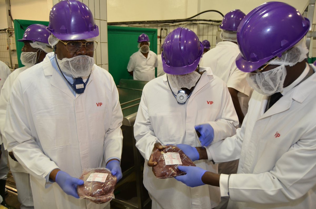 Meatco_Namibia's tweet photo. It was an absolute pleasure hosting his excellency President @hagegeingob and his Guinean counterpart, his excellency Alpha Condé. #Meatco4Namibia #MeatcoWindhoekFactory https://t.co/oai1xPP4hM