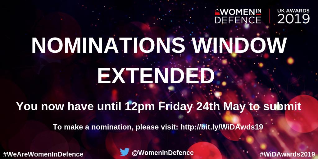 womenindefence's tweet image. Woke up this morning in a desperate rush to submit your nomination for #WiDAwards2019 before the deadline closes?! 

Well, worry not &amp;amp; breathe a sigh of relief because we've *EXTENDED* it until 12pm Friday 24th May! 🤩

How's that for a #FridayFeeling?!

&amp;gt; bit.ly/WiDAwds19