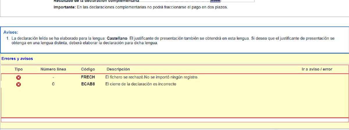 inforsysdp's tweet image. Si tienes el siguiente error al presentar la declaración en la AEAT. #renta #aeat #a3software #inforsys #declaración #incidencia  

ECAB8 - &quot;CIERRE DECLARACIÓN ES INCORRECTO&quot;

La AEAT confirma que están solucionando el problema. Esperan que esté resuelto en breve.