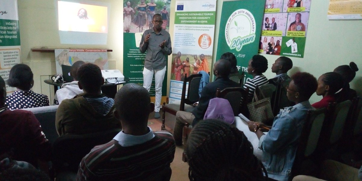 ecotourismkenya's tweet photo. 'What does it take for young people to focus on building leadership capacity? Educate, Engage, Enable and Empower.' We are joined by @Simon2Kioko founder and CEO of @youandI254. It's been an engaging morning. @UNEnvironment @magicalkenya @Min_TourismKE @Gnderitu #Lmpmay https://t.co/9vccOKlCfz