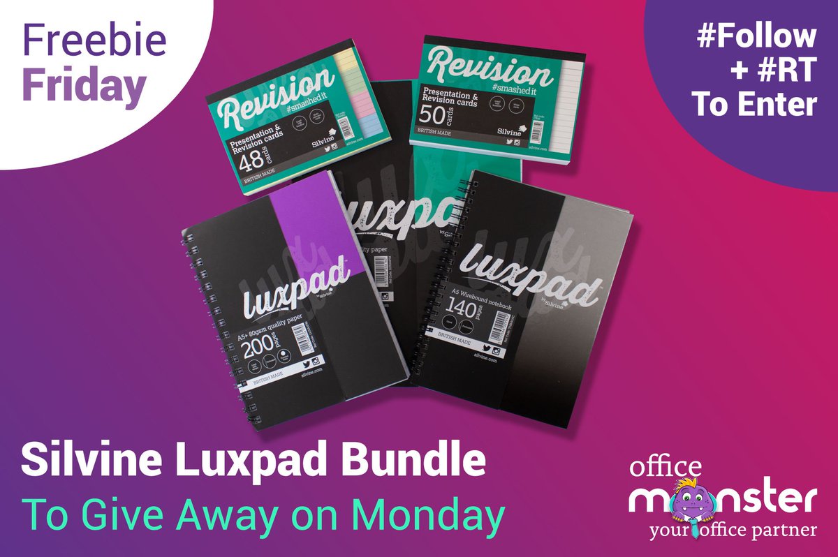 OfficeMonsterUK's tweet photo. #Win this fantastic Luxpad &amp; Revision Bundle from @Silvine_UK #Follow and #RT to enter #FreebieFriday #FridayFeeling ~ UK only #Winners announced for the #giveaway on Monday #Competition #freebie #officemonster https://t.co/V3ip9gIDgO