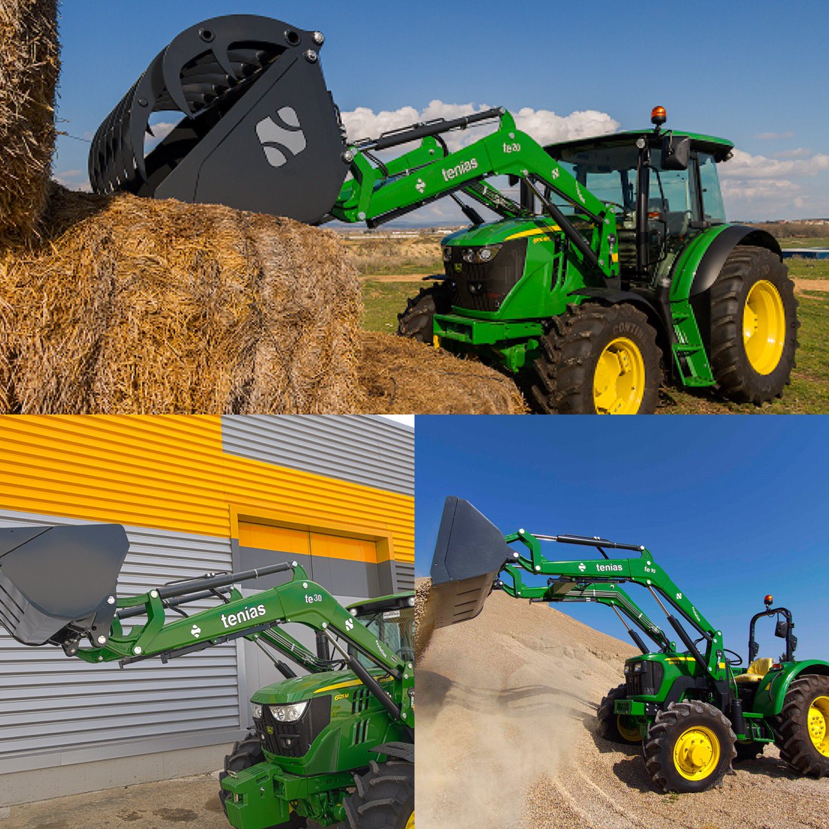 Tenemos palas para la gama completa de John Deere. Contáctanos y te ayudaremos a ponerte en contacto con tu distribuidor más cercano. 

We have loaders for the complete range of John Deere tractors. Contact us and we Will help you to contact your nearest dealer.