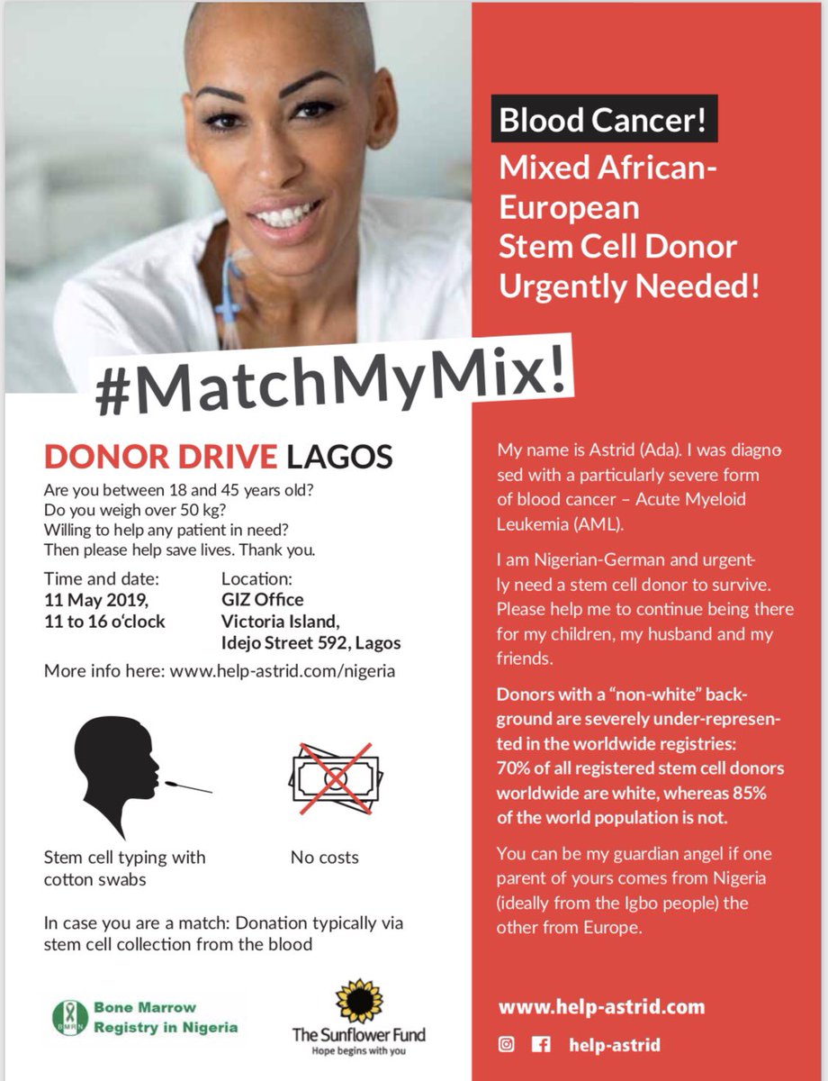 bonemarrowng's tweet photo. LAGOS!! YOU can help #saveAstrid tomorrow at the donor drive! A simple cheek swab is all it takes!!
Bring some friends and #BeAHero!
All the details in the flyer below. See you there! #matchmymix https://t.co/E8HnLBnJK8