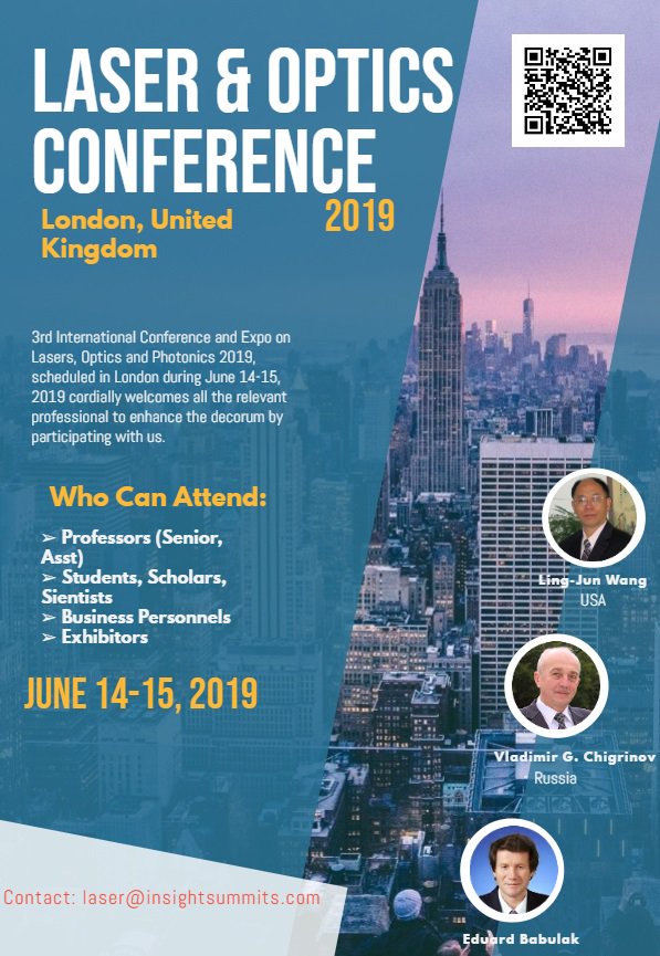 PintoSwizel's tweet photo. #Secondearlybird date has been extended till May 25, 2019, for #Laser and #Optics #Conference scheduled in #London during June 14-15, 2019. Get a chance to publish your #Researchfindings in #JournalofLaserandPhotonics.
Visit: https://t.co/x4oAgRGFmK https://t.co/3SpZvVDzaF