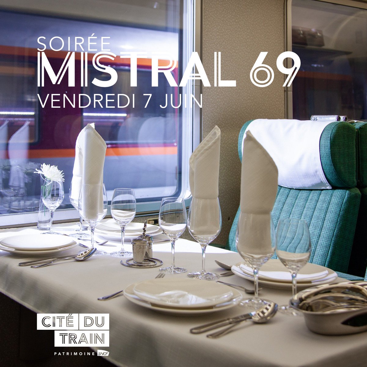 citedutrain's tweet photo. 🍽🚈 #Insolite Dînez à bord d'un train mythique et revivez l'ambiance des années 70 🕺 #Mistral69
➡ Réservez votre table : https://t.co/HxGNn89skQ https://t.co/BUYXbXKjYy