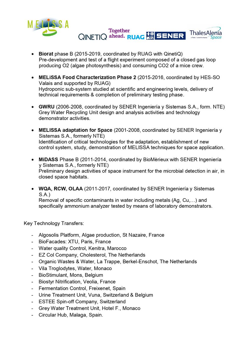 MELiSSAProject1's tweet image. Are you still wondering why industry supports MELiSSA? 

Thanks to more than 25 years efforts and a long-term commitment, MELiSSA community has built unique capabilities, demonstrated both in space and on earth. 

Discover these remarkable achievements!
#space #MELISSA