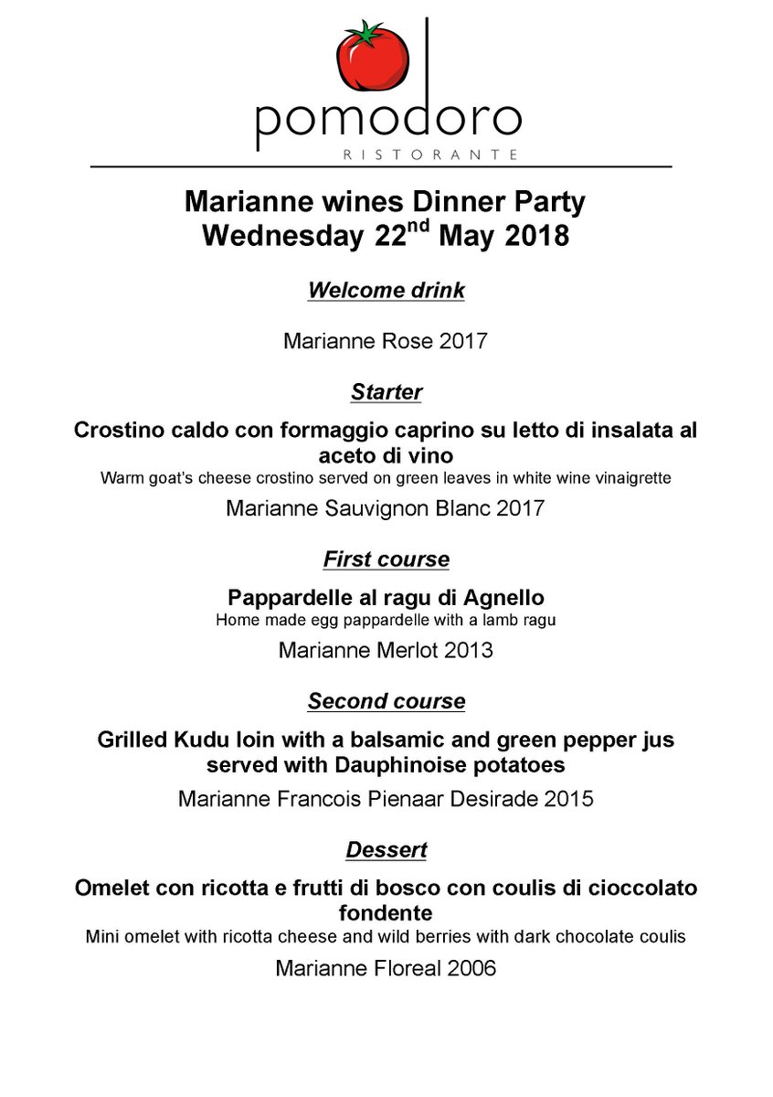 #PomodoroDinnerParty with <a href="/MarianneWines/">Marianne Estate</a> #yum #delish #eatout