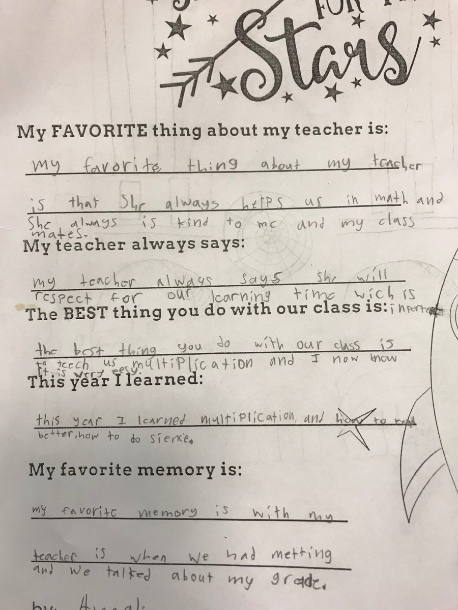Trishcrow11's tweet image. Our fab PTA sent home papers for our students this year so they could make keepsake books for the teachers. My ❤️ Is full and I’m also rolling with some of my sayings 😂 “it’s time for lunch” . #teach4dodea #teacherappreciationweek  @Sansonesan