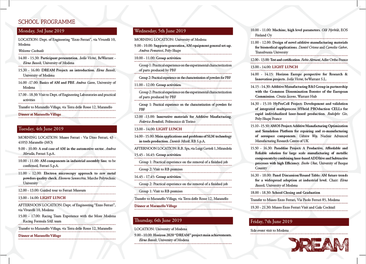 BionicAircraft's tweet photo. Interested in the #future trends in #AdditiveManufacturing &amp; #networking? Visit the DREAM Summer School "Metal Additive manufacturing for real industrial applications: from the lab to the product" of @DreamEuproject.
🗓️3-7 June 2019
🌍 Maranello, Italy
🌐 https://t.co/u6YbHuwlDc https://t.co/KSjFN6cwPK