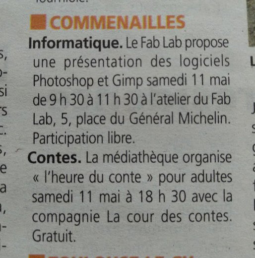 merci pour le relais de nos ateliers, Bresse Haute Seille communauté de communes  et <a href="/VoixduJura/">Voix du Jura</a> , il reste de la place pour la retouche photo. N'oubliez pas le spectacle gratuit ce samedi à 18h30 à la médiathèque de Commenailles  avec La Cour des Contes, contes pour adultes ;-)