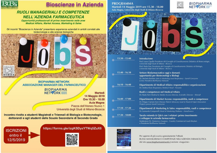 BioPharmatweet's tweet photo. Il 14/05 "Bioscienze in azienda" c/o @unimib. #BioPharmaNetwork presenta a studenti di #Biologia e #Biotecnologie, dottorandi e studenti delle Scuole Secondarie di 2° le opportunità professionali nelle aree Medical Affairs, Market Access, Marketing & Sales del #farmaceutico https://t.co/QSXE27AHX9