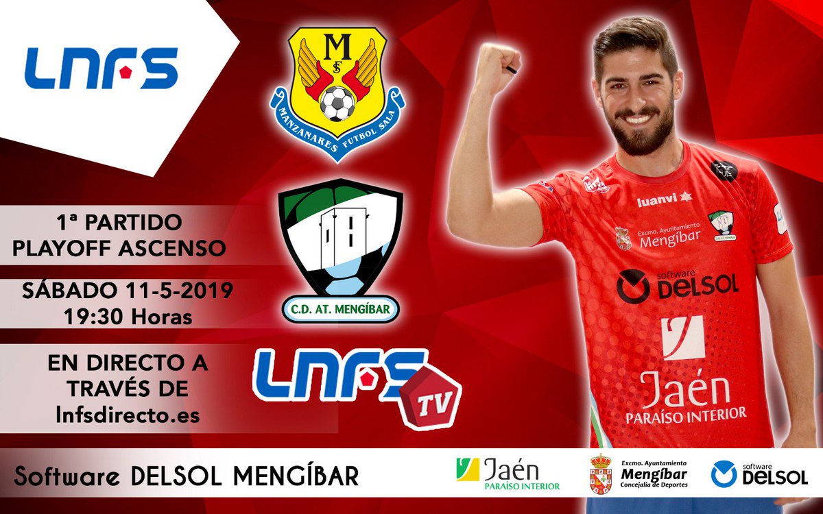PRÓXIMO PARTIDO ⚽️ |

🆚 <a href="/ManzanaresFS/">ManzanaresFútbolSala</a>

🗓️ Sábado 11 de mayo

⌚️ 19:30 horas

🏟️ Municipal de Manzanares

🏆 Play-Off de Ascenso

📺 lnfsdirecto.es 

#EstáEnNuestroADN #ManzanaresFSvsMengíbarFS #LNFS