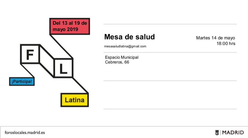 🍏🍏 La Mesa de Salud del Foro Local de #DistritoLatina se reúne el próximo martes para seguir trabajando porque #NosGustaLatina .
<a href="/ForosLocales/">Foros Locales de Madrid</a>