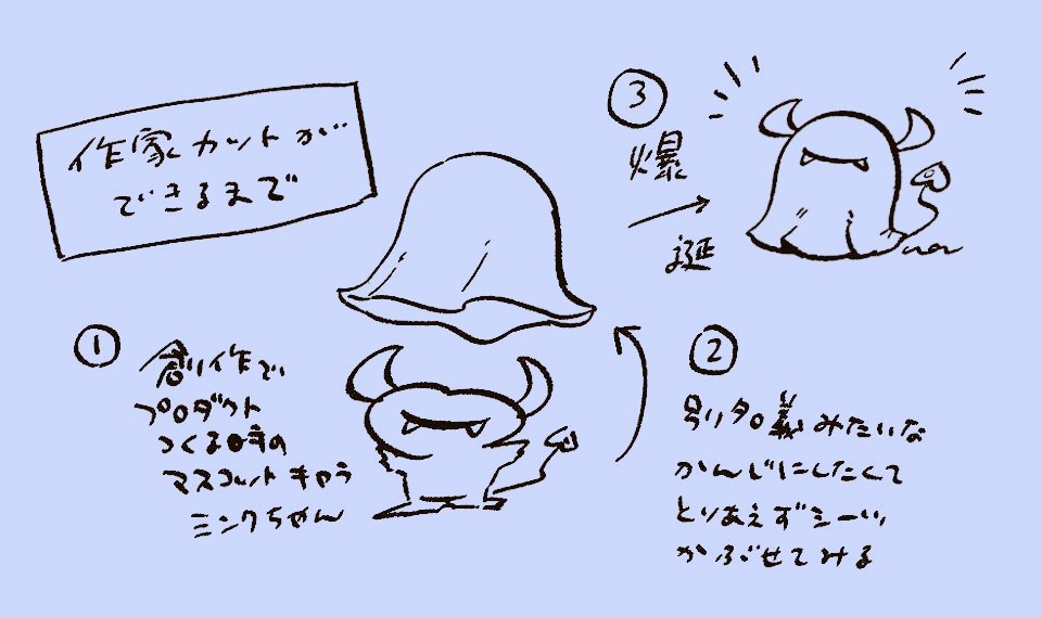 今後ぺたぺたしたいなと思って、作家カットのスタンプ作ってみました シャチハタ便利すぐ押せる ところで作家カット、創作でプロダクト作るときのマスコットキャラがベースでした 漫画描くようになる前から私を知っててくださった方は見覚えあるかも☺️ ノベルティでよく登場してたのでした