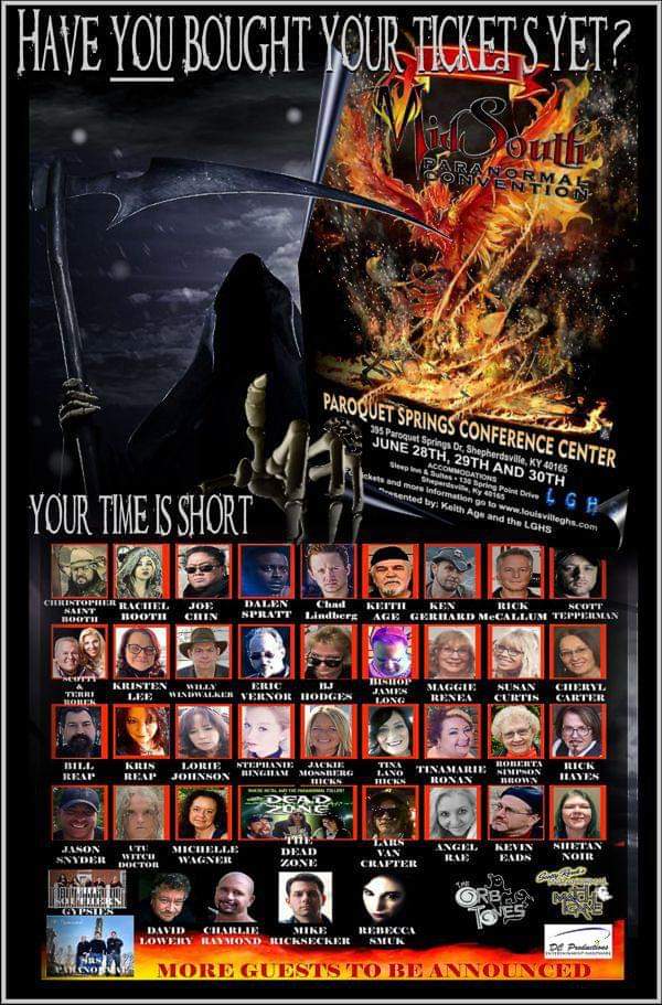 Have you got your tickets or table to the oldest and biggest paranormal convention in the country? The Mid South Paranormal Convention! Then go to [louisvilleghs.com](louisvilleghs.com) to get them now.