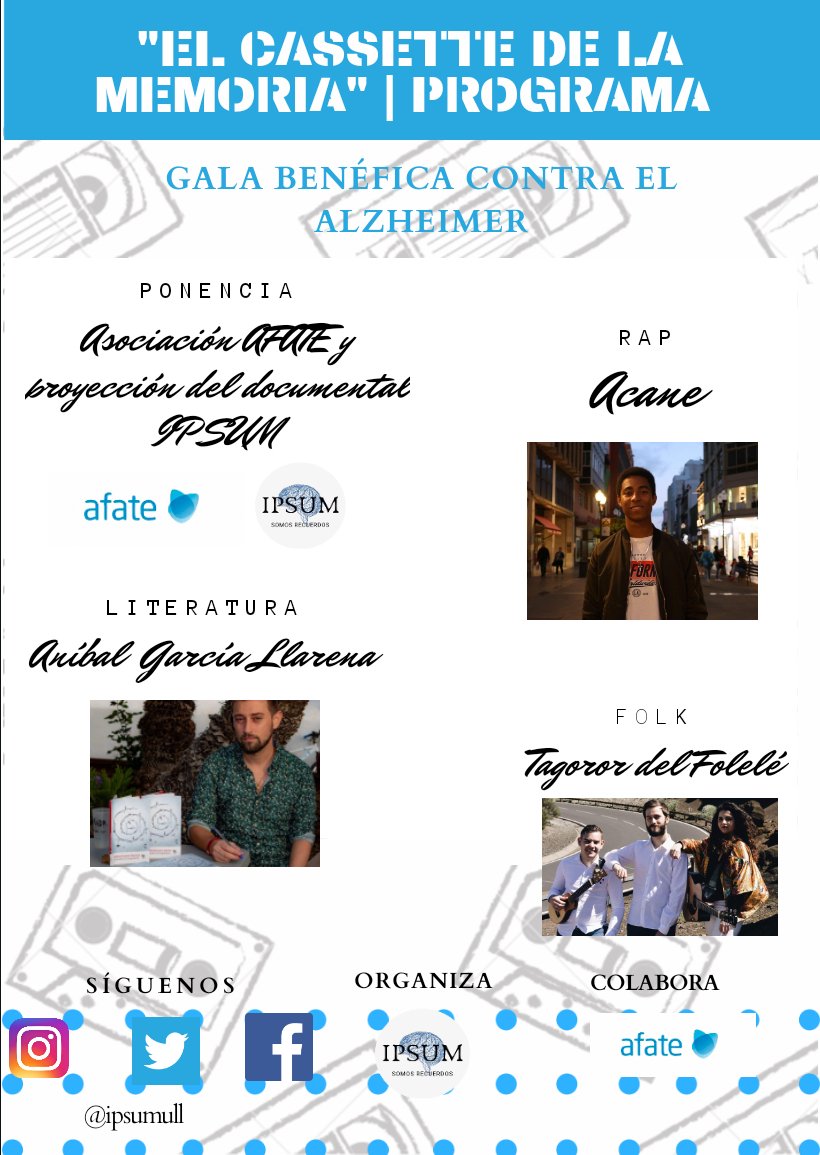 Ipsumull's tweet photo. 📢¡Llegó el gran día!📢 Esta tarde, a las 17:00 horas, tendr�� lugar nuestra gala benéfica en el salón de actos de la Facultad de Periodismo. 👏¡No te lo pierdas!😊#Alzheimer https://t.co/dgAOTB0WTf