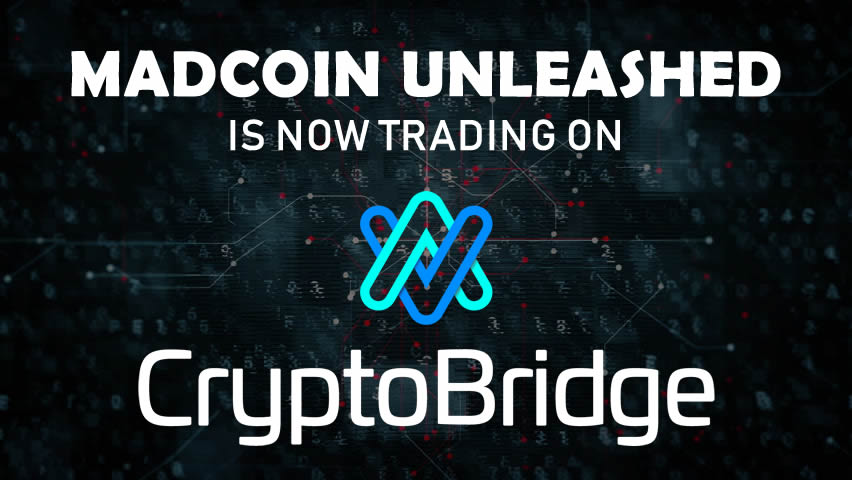 Madcoin Unleashed is now on Cryptobridge! 
wallet.crypto-bridge.org/market/BRIDGE.…
discord.gg/tYdG9MM
<a href="/CryptoBridge/">CryptoBridge</a> #madcoin #mdc #unleashed #bitcoin #cryptocurrency #cryptobridge #swap #communitytakeover