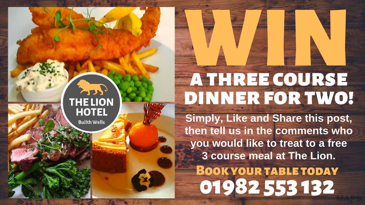 To celebrate our Brand New Menu, we're giving you the oportunity to Win a Delicious 3 Course Meal For Two!
Just Like &amp; Share this tweet, then Comment with who you'd like to treat to a fantastic 3 course meal at The Lion. You can book your table now on 01982 553132 Good Luck
