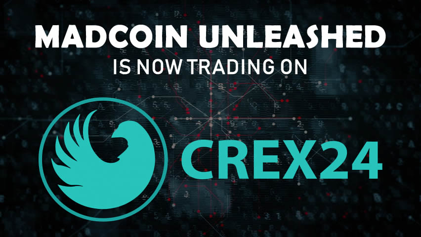 Madcoin Unleased is now on Crex24! 
crex24.com/exchange/MDC-B…
discord.gg/tYdG9MM
@Crex_24 #madcoin #mdc #unleashed #bitcoin #cryptocurrency #crex24 #swap #communitytakeover