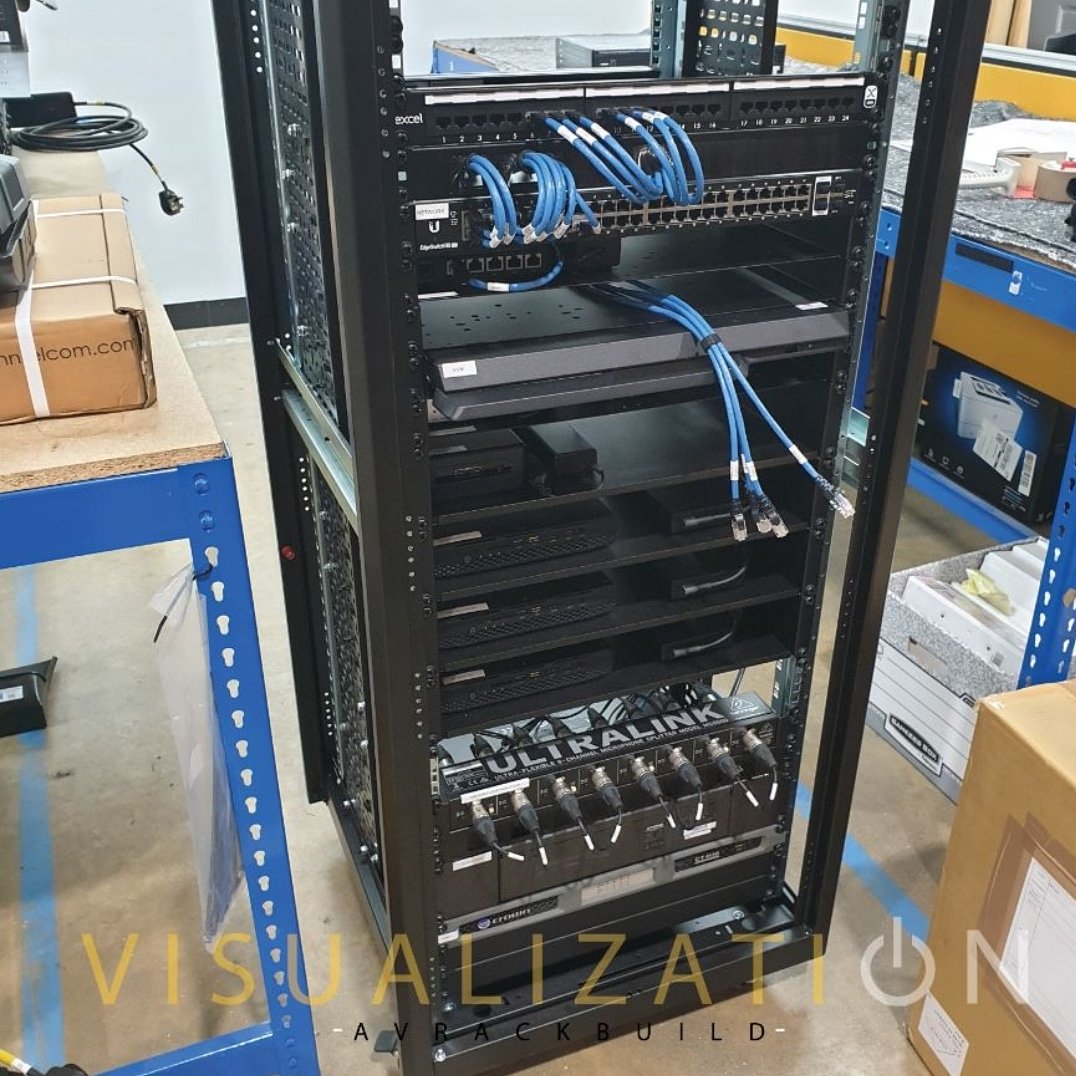 VisualizationAV's tweet photo. Testing has commenced for this MDU communal spaces rack in the workshop #avrackbuild #avpartner #avtweeps #mdu #mdurackbuild #multidwellingunit #rackwiring #rackintegration #racksystem #audiovisualservice #cabling #specialistav #whitelabelservices #rackporn #cableporn #wiring https://t.co/vM7Bry3sXL