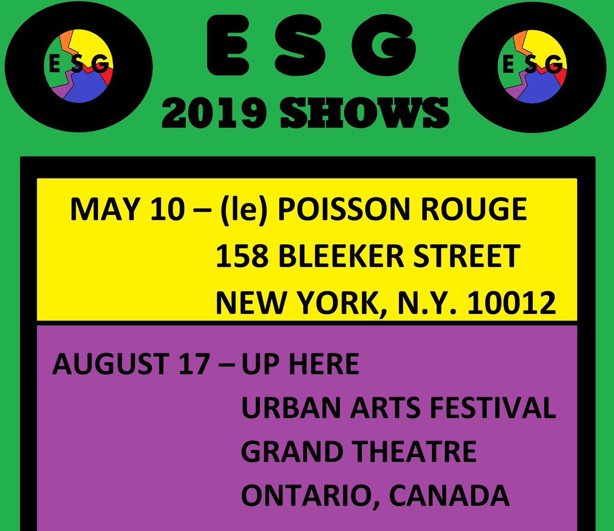 NY we will see you tonight!!! 
CANADA we will see you in a few!!!! #esgtheband #esg 💚💙💛