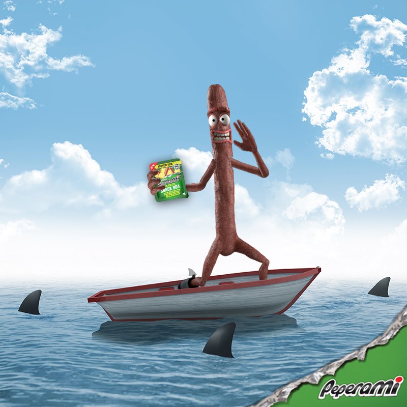 Peperami's tweet photo. Turns out swimming with sharks is NOT a safe place to snack. Should have warned me, MEATHEADS!
Me on the other hand? Iโm a proper protein kick! (oh, and a calcium fix as well!) #SafeSnacking https://t.co/IkO676qJMo
