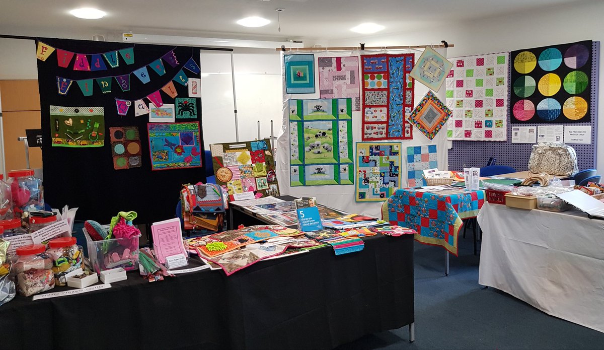 Fiddlequilts's tweet photo. Making a colourful splash at the #quiltersguild AGM! Linus quilts for kids who need a hug and fiddle fingers quilts for people with #dementia
@wolvesdaa 
@QuiltersGuild 
@ProjectLinusUK 
@DementiaFriends https://t.co/NtuSM0Qxzk