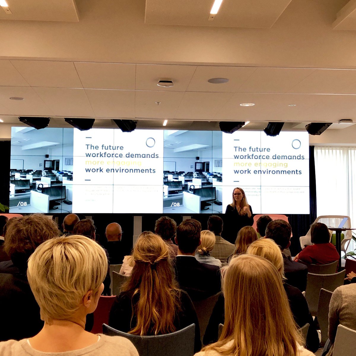 EdgeTech_'s tweet photo. Our Product Excellence Director, Sandra Gritti, presenting EDGE Olympic and EDGE Technologies’ take on revolutionising the #workplace at the #Leesman+ Event here in Amsterdam. Learn more about the best workplaces of 2018: https://t.co/VUWeHk2EE0 @Leesman_Index #workplacewellness https://t.co/hjkAGRgBgL
