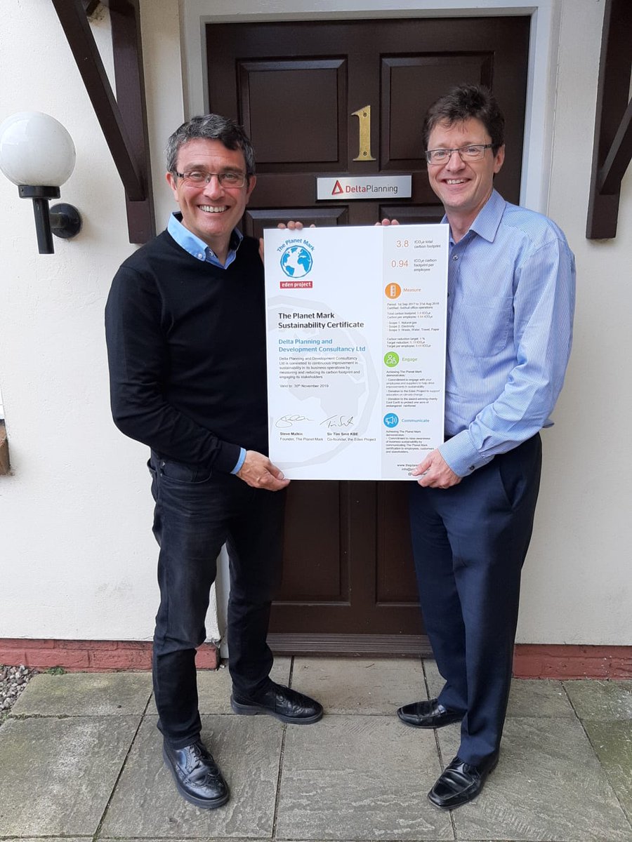 delta_planning's tweet photo. Many thanks to Steve from @ThePlanetMark for presenting our first accreditation to the Planet Mark this week.  We are proud to be involved in this initiative and to be doing our bit to address climate change. https://t.co/SQQbTTKb25