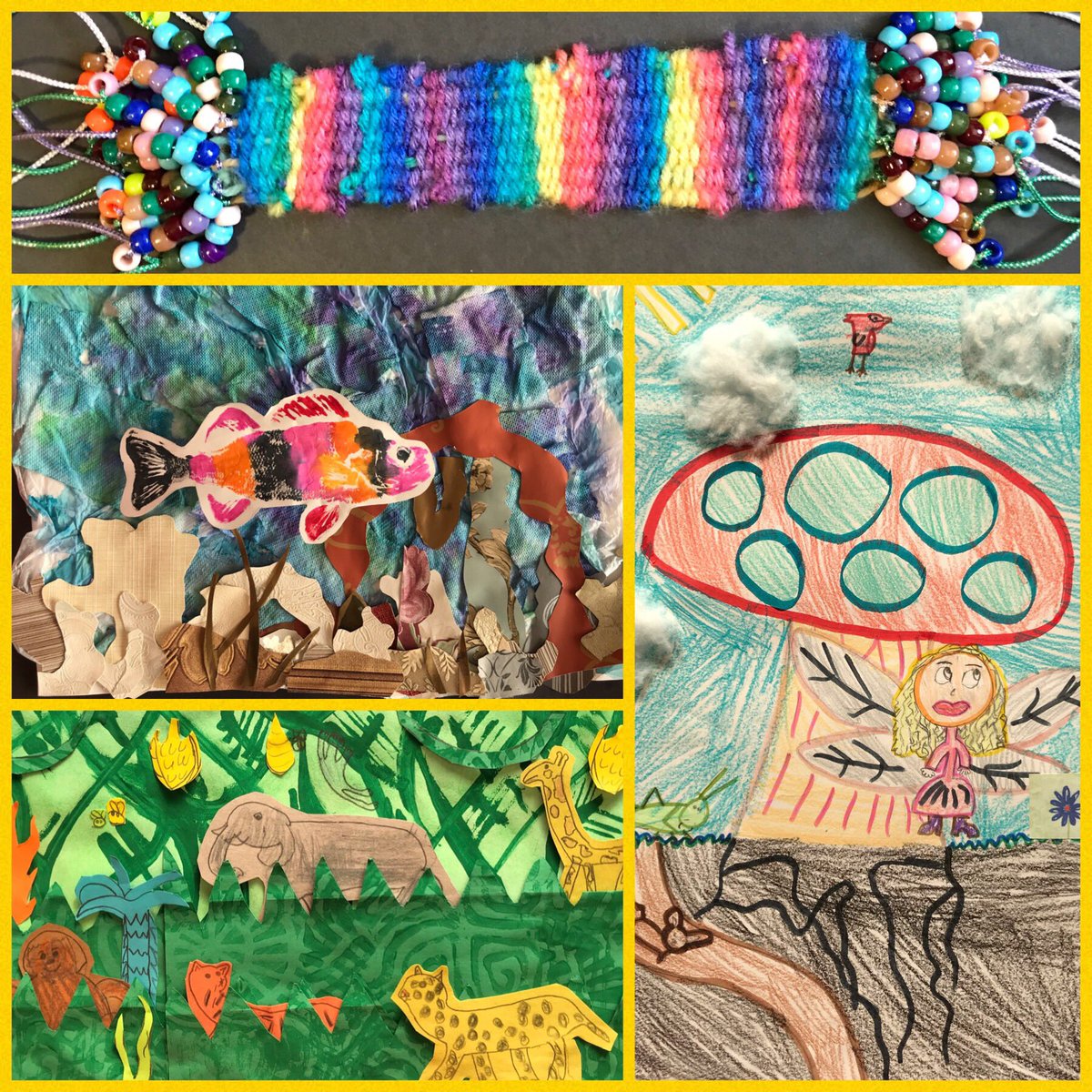 CarrollConquest's tweet photo. Here’s a sneak peek at a few WSS G1-3 creative artworks on display tonight and tomorrow @WPSArtShow. Hope you can join us on Fri., May 10 (6-8 pm) and Sat., May 11 (10 am-2pm) #wpsk12 @WilmingtonPS https://t.co/axQK5ORoMN
