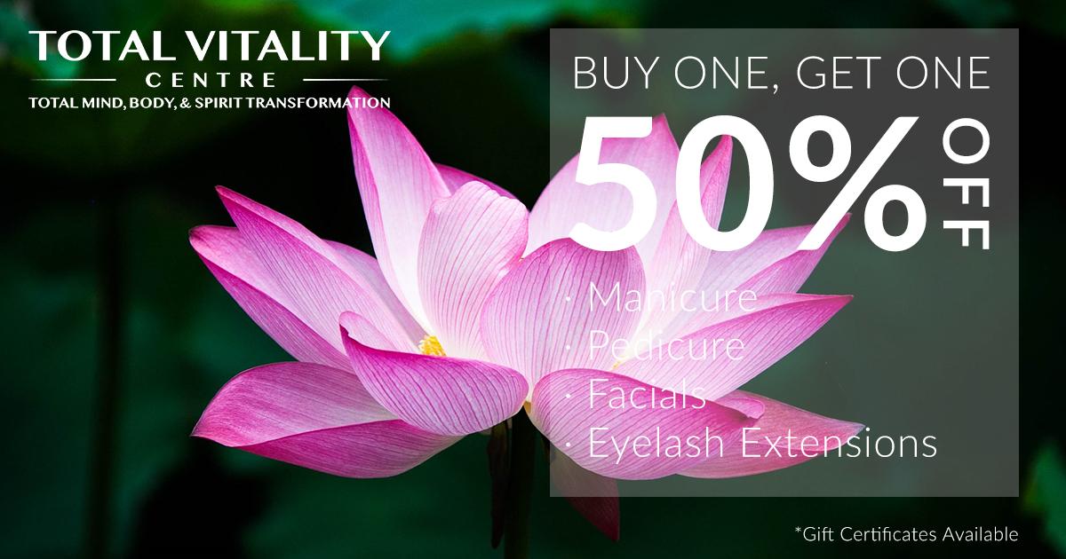 totalvitalitybc's tweet image. Don't miss out, purchase any Manicure, Pedicure, Facial or Eyelash Extension &amp;amp; Book another by the 15th/Receive the second session of any of the four services for 50% off!

bit.ly/2ItMKCB 

#manicures #pedicures #facial #lashextension #halfoff #mothersday #gift