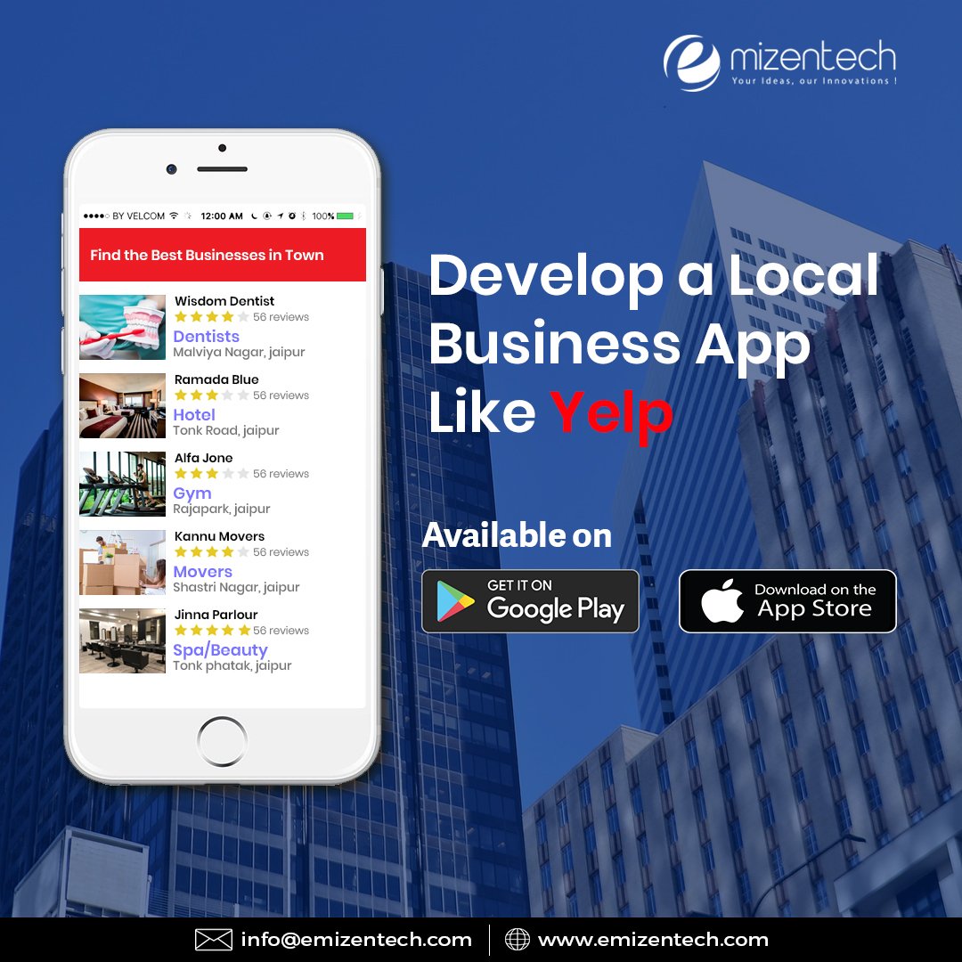 EmizenTech's tweet photo. Million of people search business like you on #localdirectories.. Take a step forward and get your own local directory app like #yelp.
Visit us at: https://t.co/ffEIukFur7
Submit your query: https://t.co/UVnObEZ9py
Email us: info@emizentech.com
#mobileapp #androidapp #IOSapp https://t.co/QCtX2PU6EK