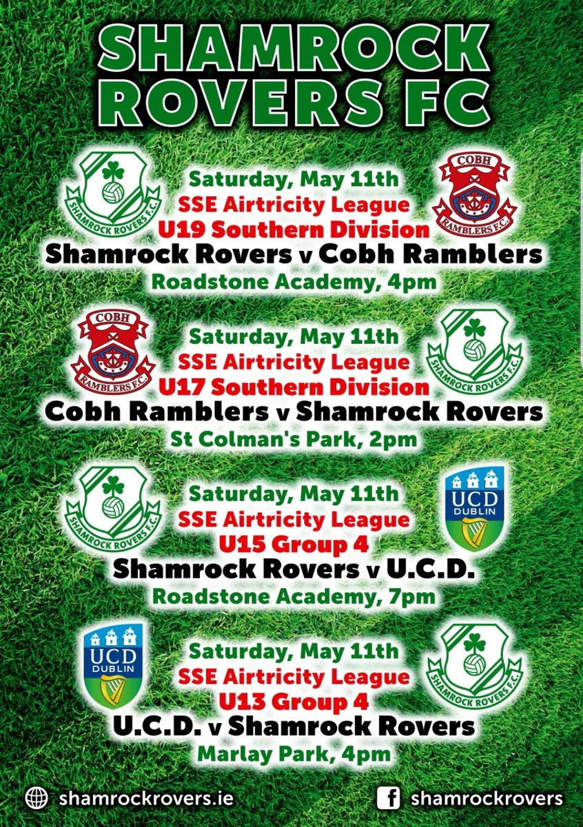 ShamrockRovers's tweet photo. This weekend's National underage fixtures #CatchAMatch https://t.co/WWNU50OzMa