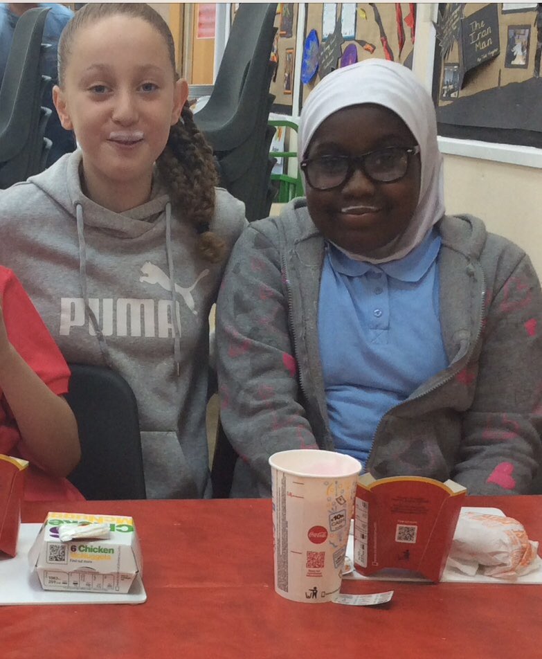 class_oaks's tweet photo. A throwback from a couple of weeks ago. McDonald’s milkshake moustaches 😂 #easterhomeworktreat #workinghard #classoak #teamsnapewood https://t.co/n79zlXEI7W