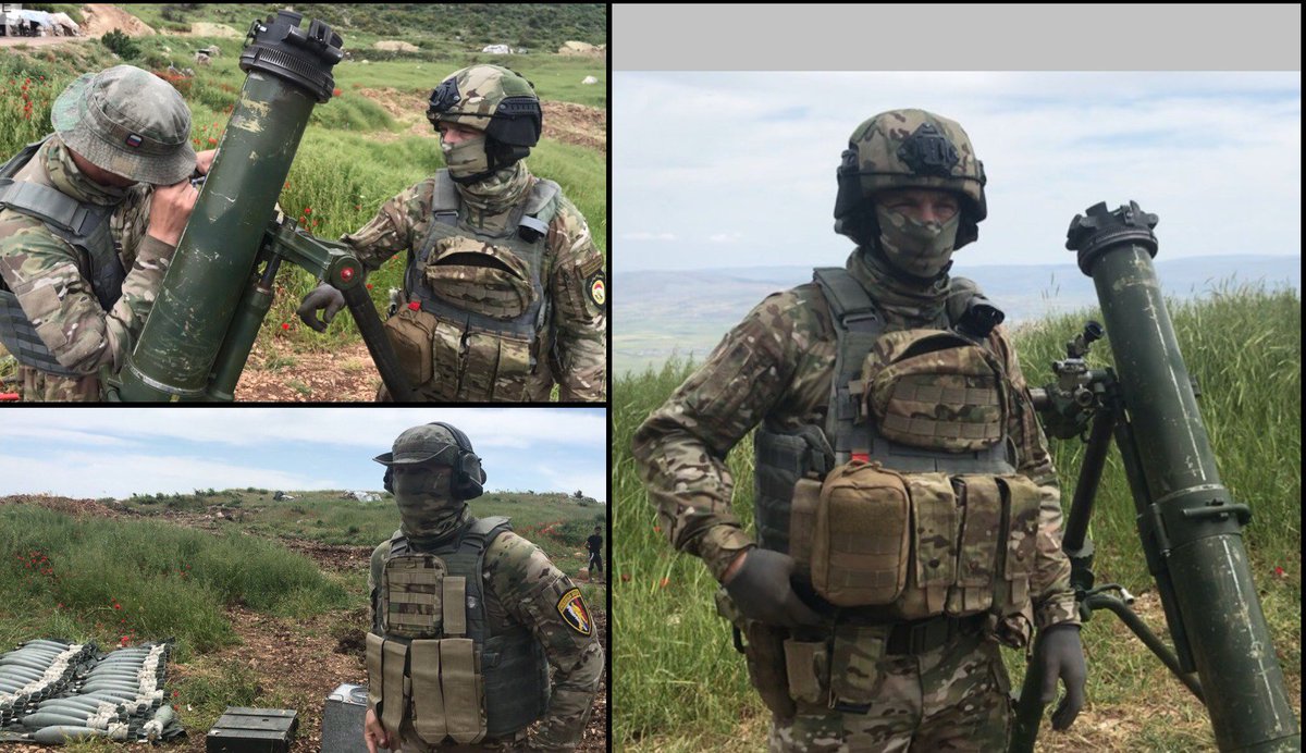 Presumably, Russian PMC mortar team overlooking Ghrab Plain where SAA is on offensive currently. Note artillery radar.