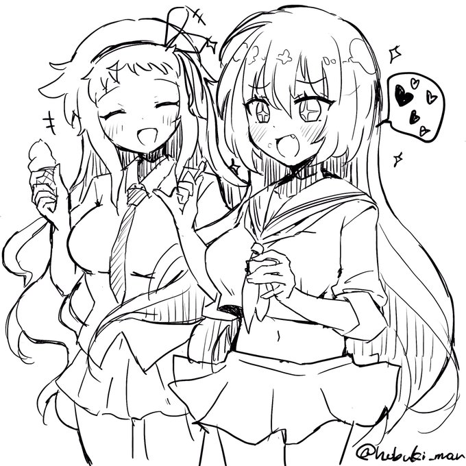 昨日アイスクリームの日だったから描いたひろこchangと菖蒲changiPadで描くのやっと慣れてきた感ある 