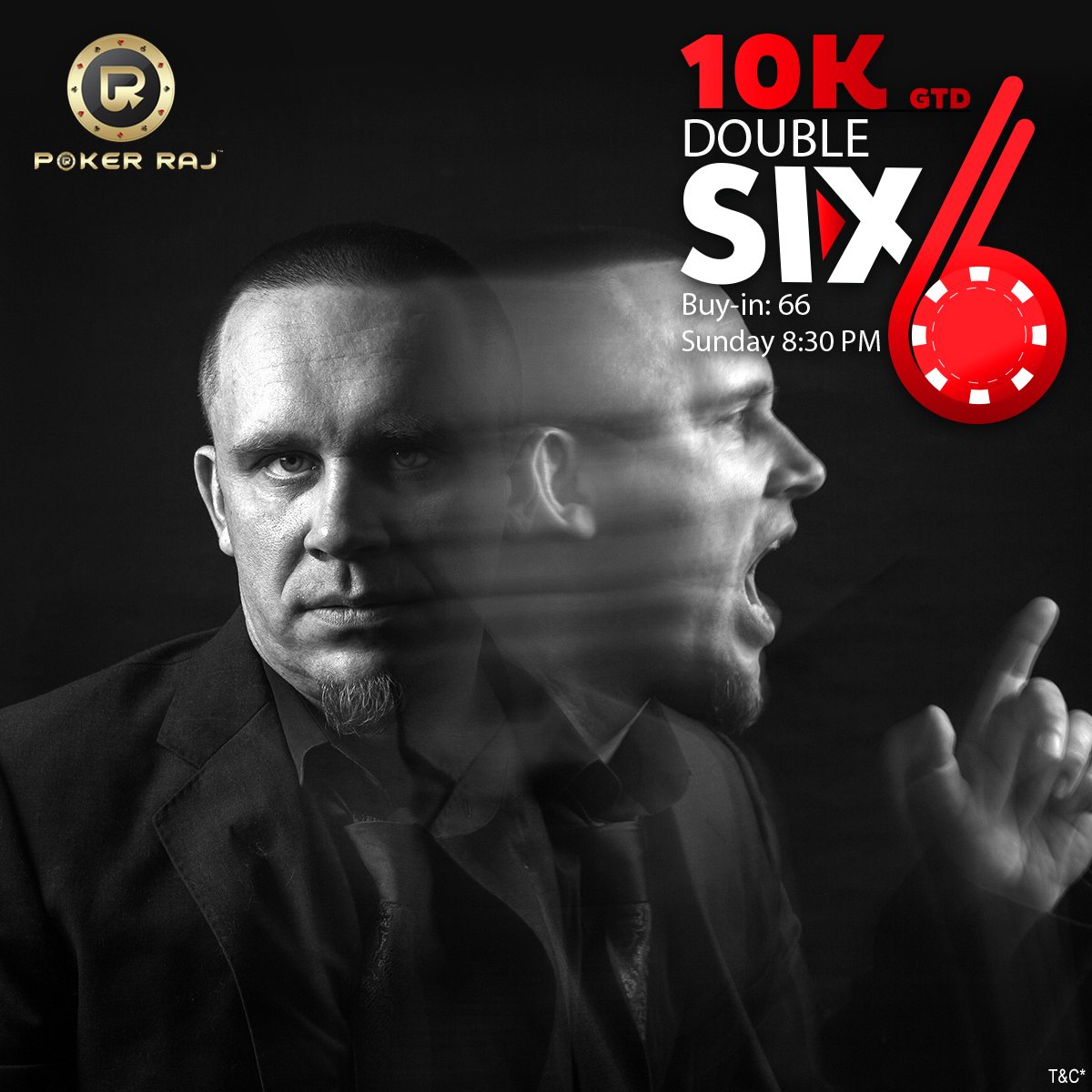 Buy-in at Rs.66 only! 
10K GTD #DoubleSix at 8:30 PM, only on PokerRaj.