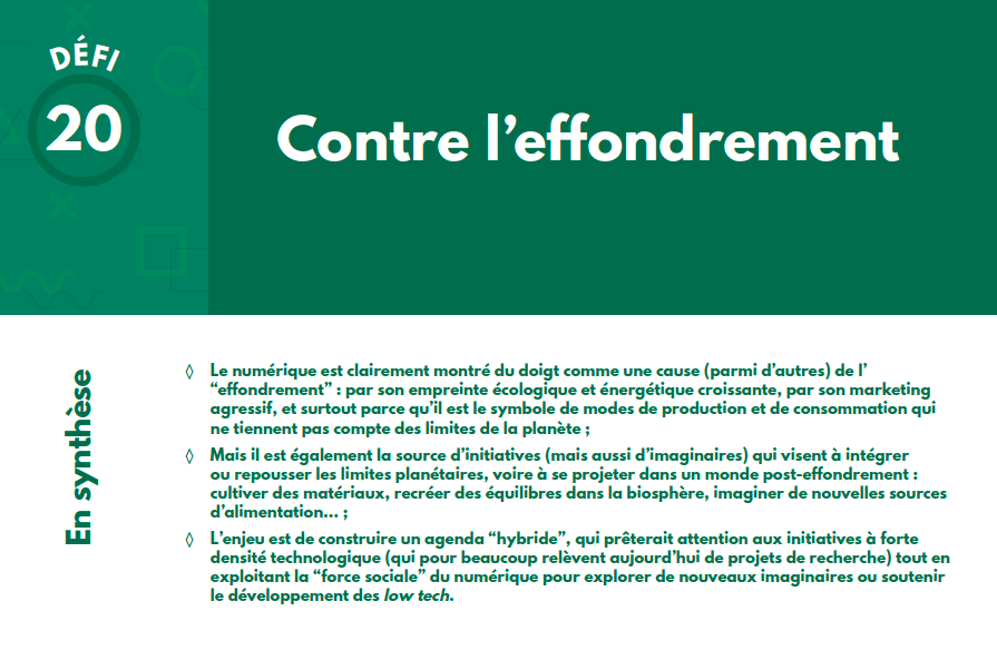 [L'agenda pour un futur numérique et écologique] Défi 20/20 : Contre l' #effondrement "Justement pointé du doigt, le numérique est aussi la source d’imaginaires qui visent à intégrer
ou repousser les limites planétaires" > bit.ly/2PZyqm3 <a href="/remisussan/">Remi Sussan</a> @InstitMomentum